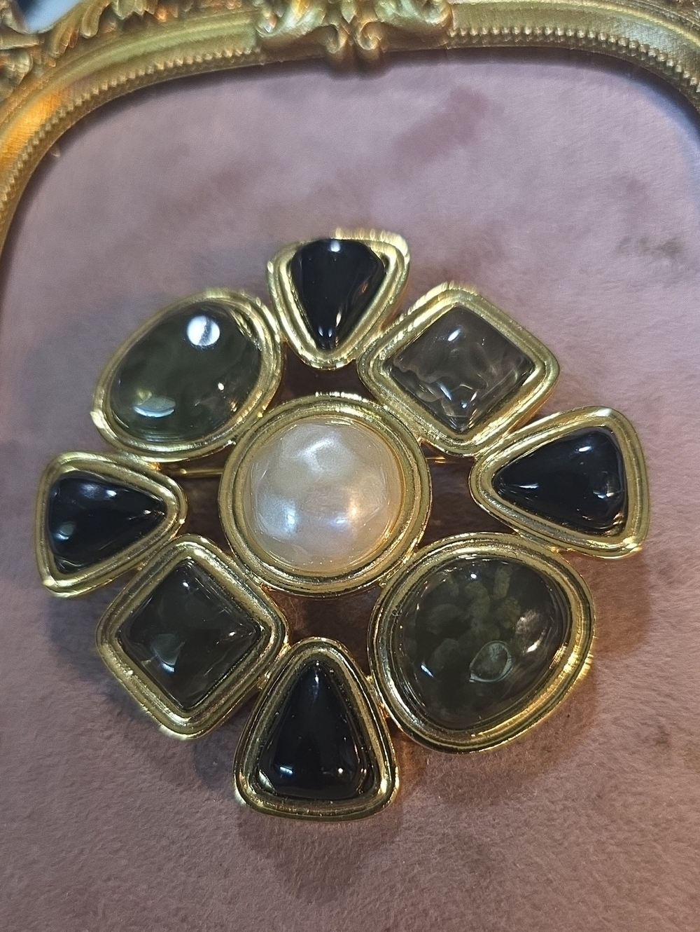 Vintage Carolee Maltese Cross Poured Glass Pearl Runway Brooch Pin